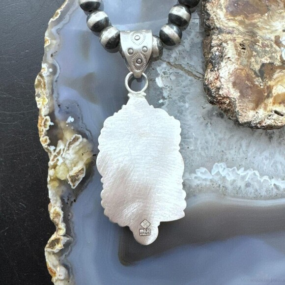 Sterling Southwestern Style Large Egg-shape Kingman Turquoise Pendant For Women - Picture 7 of 10